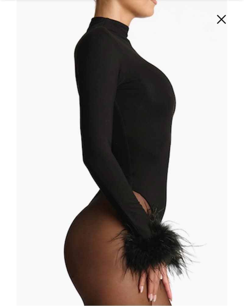 Naked Wardrobe Bodysuit w Feather Cuffs  - Image 4