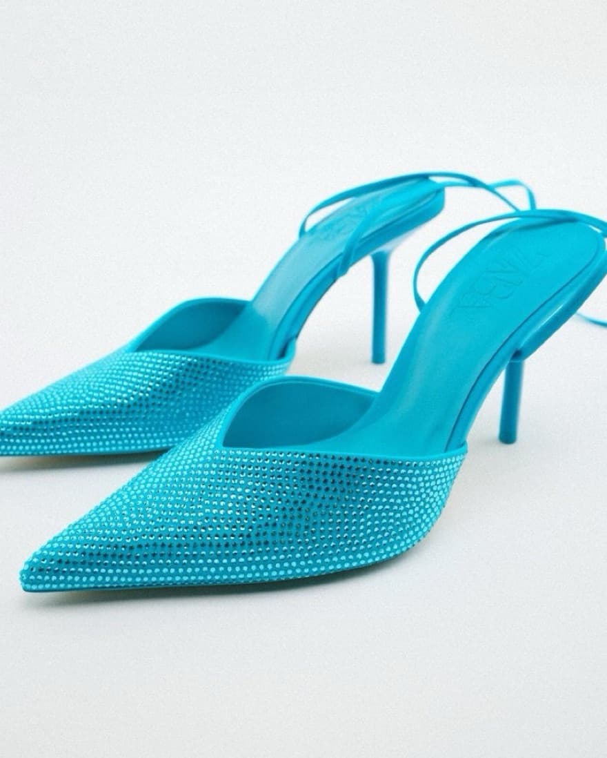 ZARA Blue Crystal Lace Up Heels - Image 2