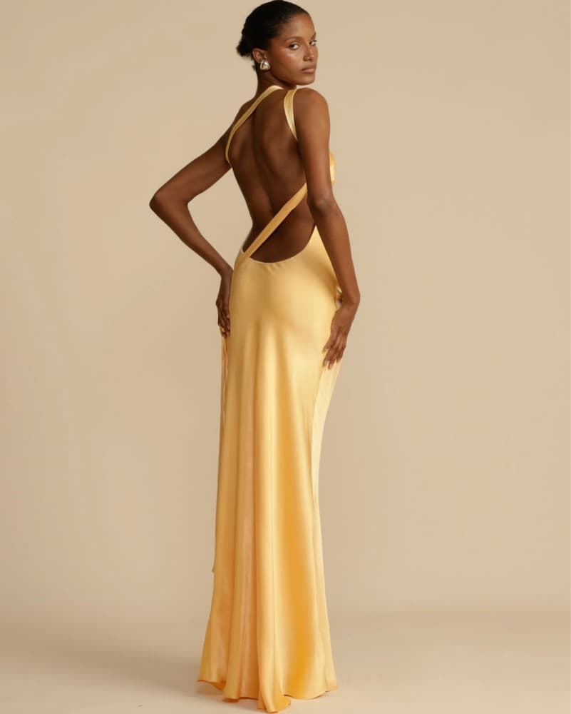 Stunning Yellow Satin Gown - Image 4