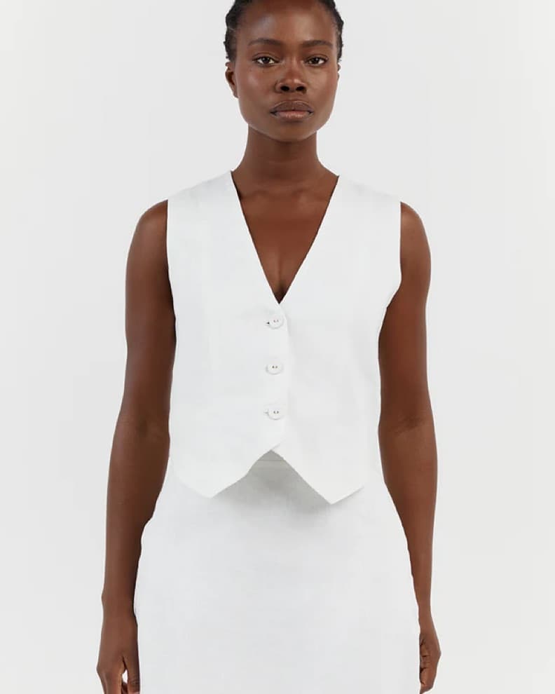 Dissh White Linen Vest - Image 3