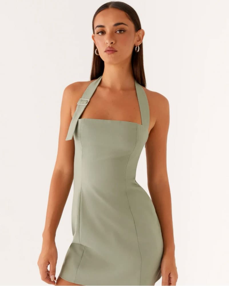 Sage Buckle Halter Neck Minidress - Image 1