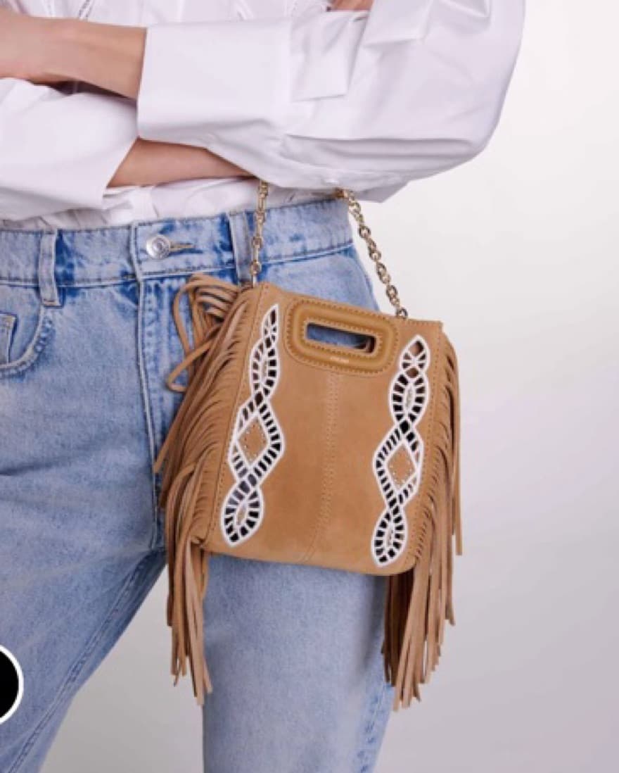 Mini Maje Suede Bag With Gold Chain - Image 3