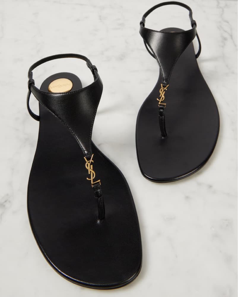 $990 YSL Cassandra Black Thong Sandals - Image 5