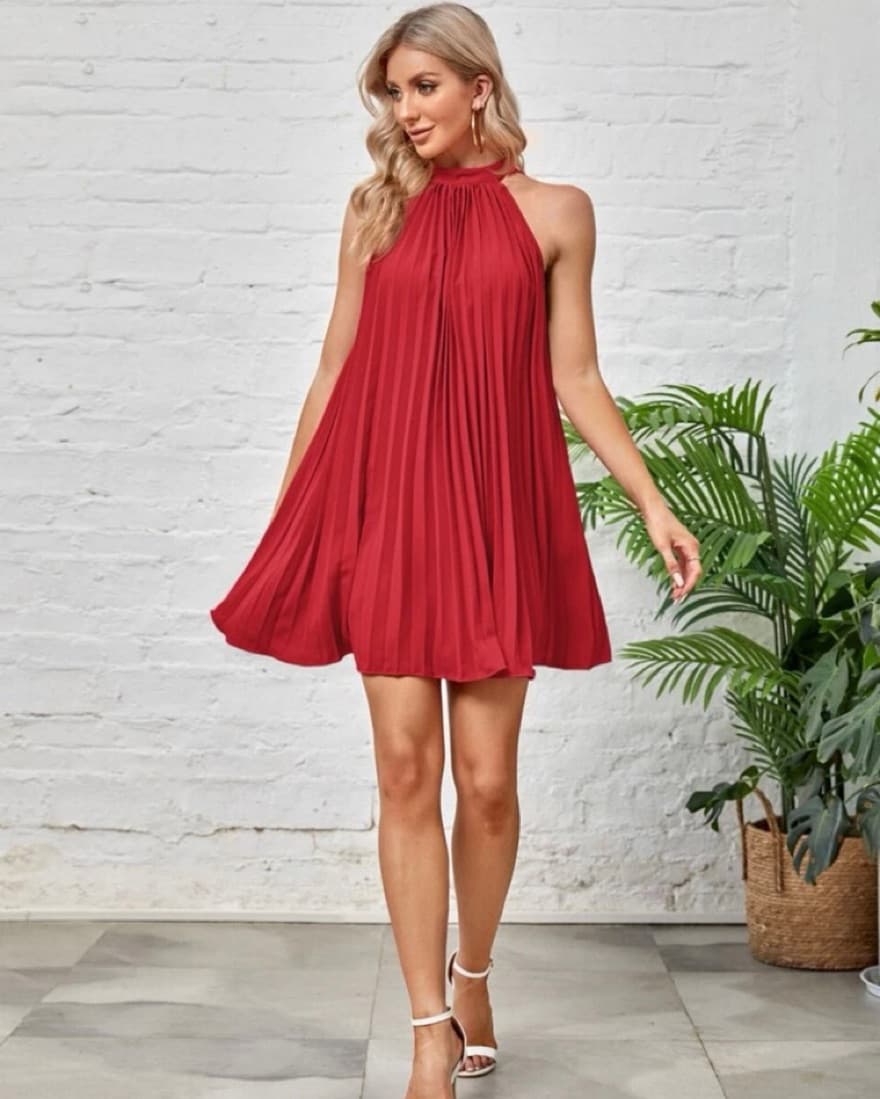 Pleated Halter Dress Tied In The Back  - Image 1