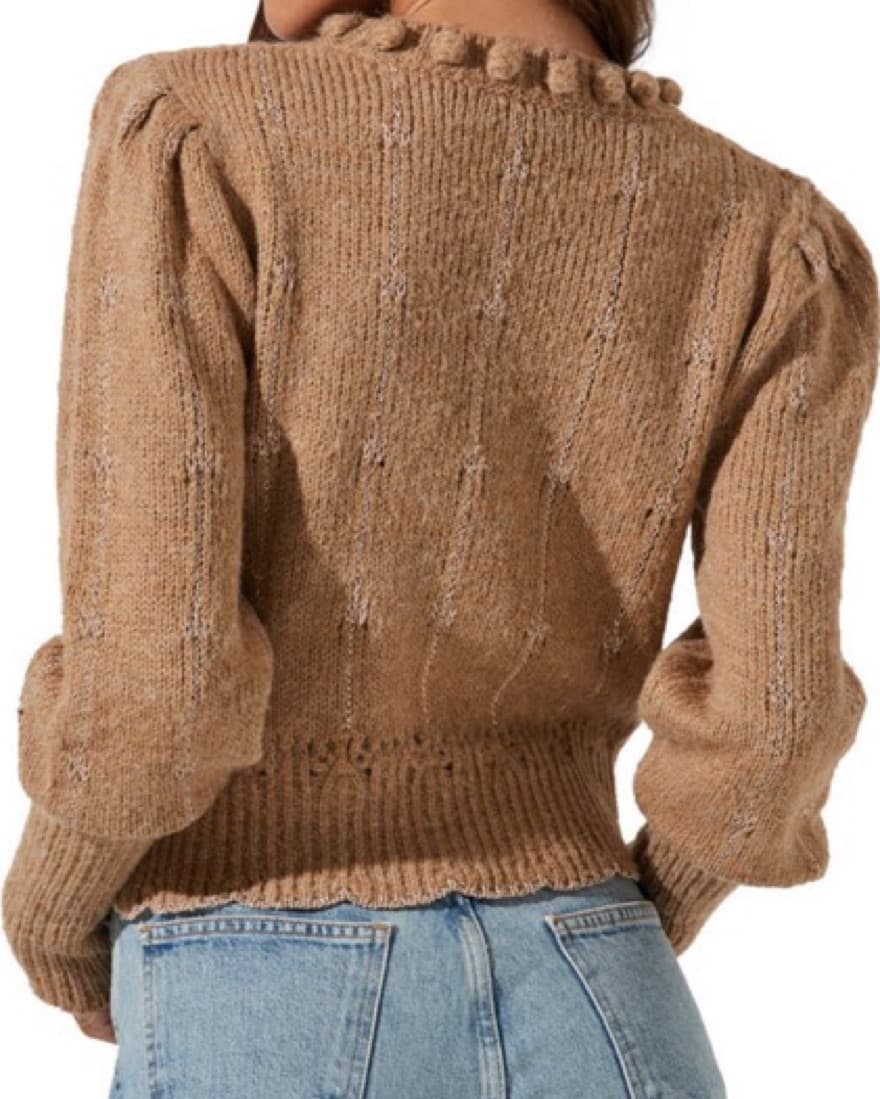 Scallop Hem Pompom Sweater in Biscuit - Image 2