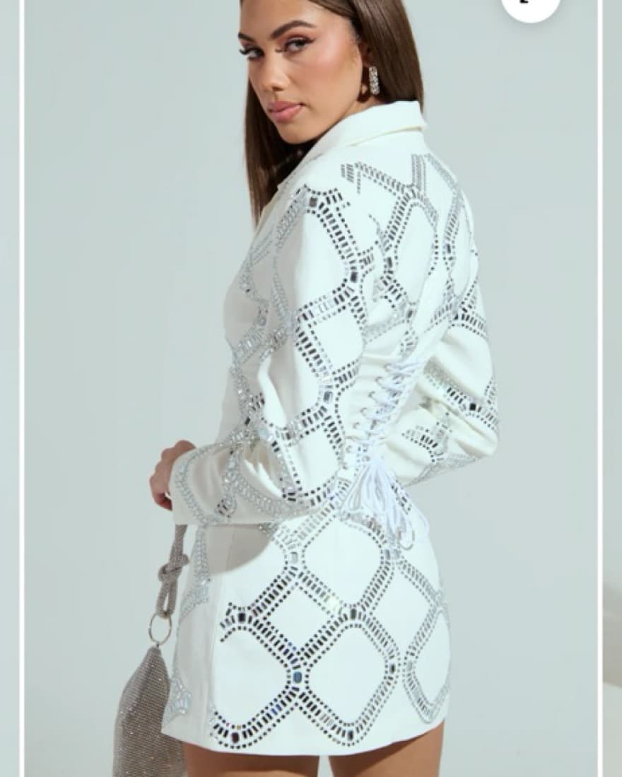 White Rhinestone Blazer Dress - Image 3