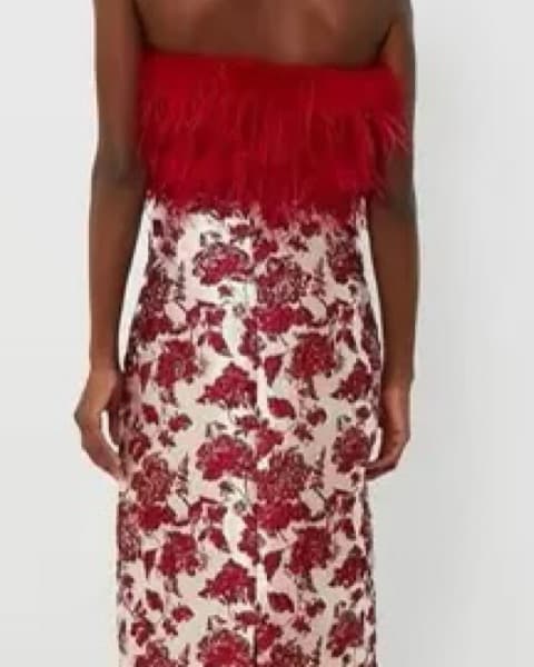 Hyacinth House Red Feathered Midi Dress - Image 3