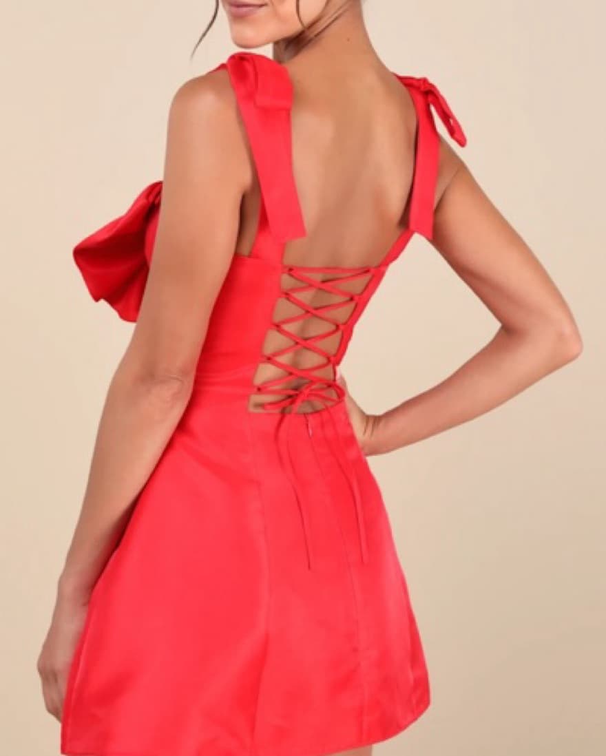 Red Taffeta Bow Lulus Dress - Image 2
