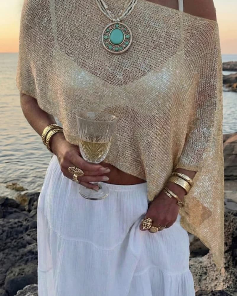 Gold Shimmery Knit Poncho - Image 1