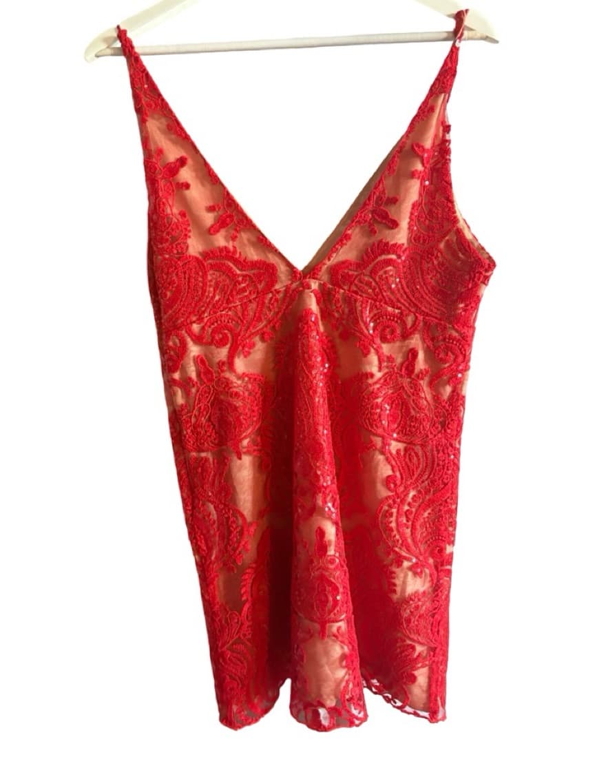 Free People Red Night Shimmers Dress - Image 3