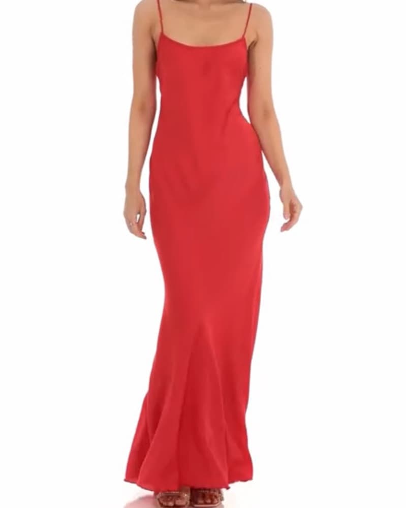 Back Bow Satin Dress in Red - Image 3