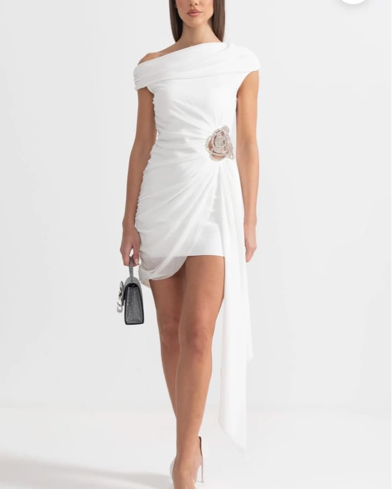 Captivating White Off-Shoulder Dress - Image 1