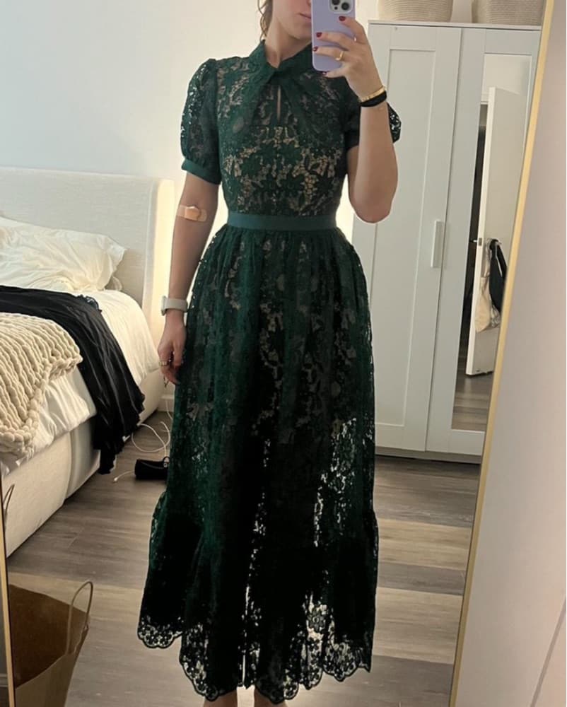 Self-Portrait Green Lace Midi Dress - Image 2