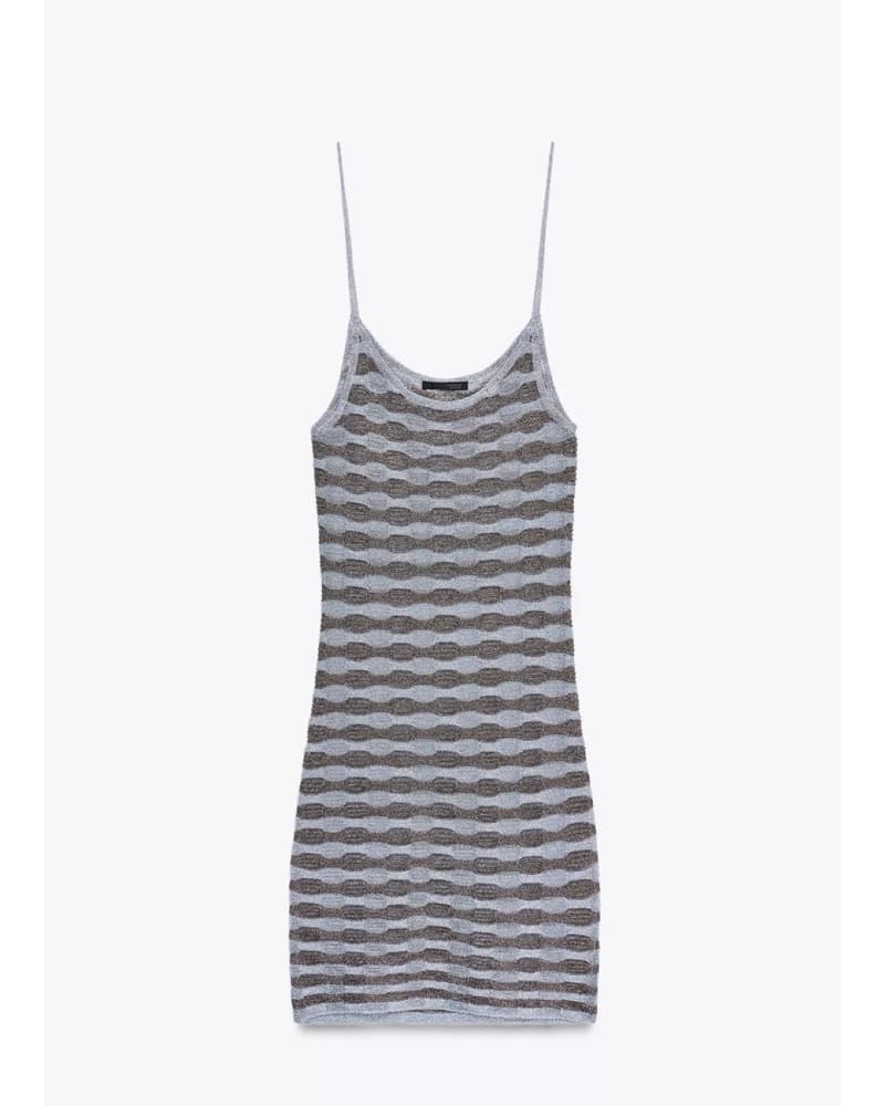 Zara Mettalic Thread Stripe Mini Dress - Image 2