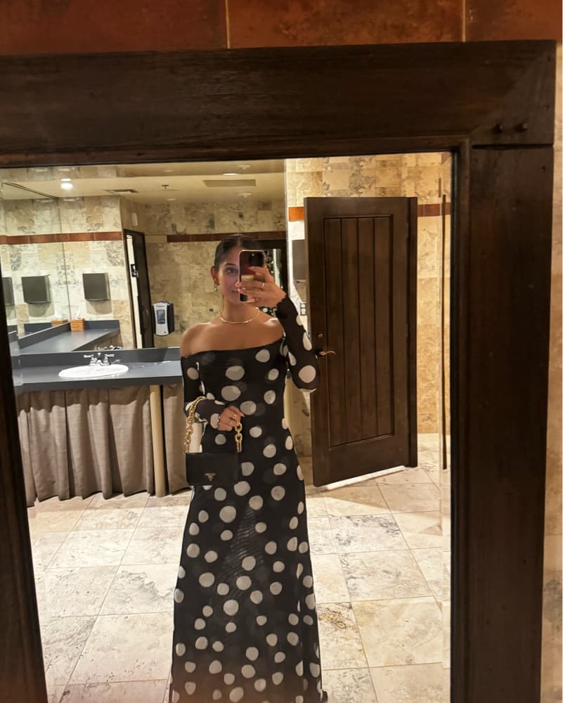 Resa Bardot Polka Dot Maxi Dress - Image 4