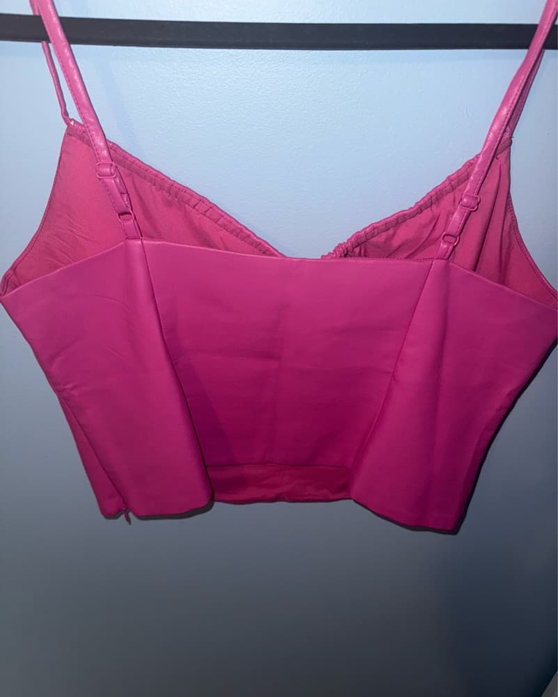 Wayf magenta faux Lesther Corset Top - Image 3