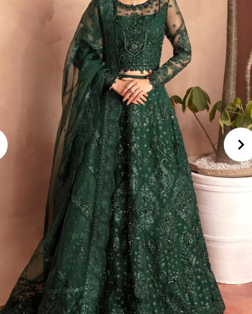 South Asain Emerald Green Beaded Lehenga - Image 6