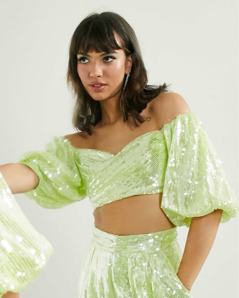 ASOS Lime Green Off Shoulder Sequin Top  - Image 6
