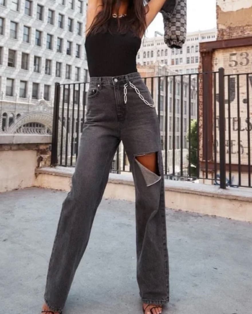 Brooklyn Black Slash Boyfriend Jeans - Image 1