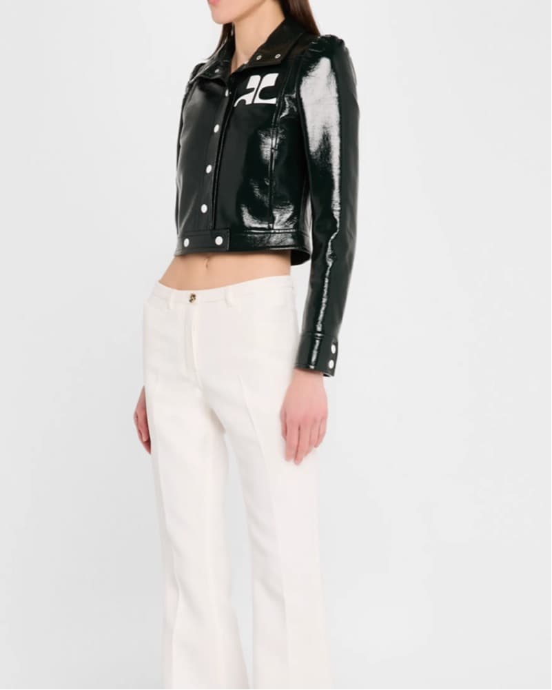 Green Courreges Vinyl Cropped Jacket   - Image 3