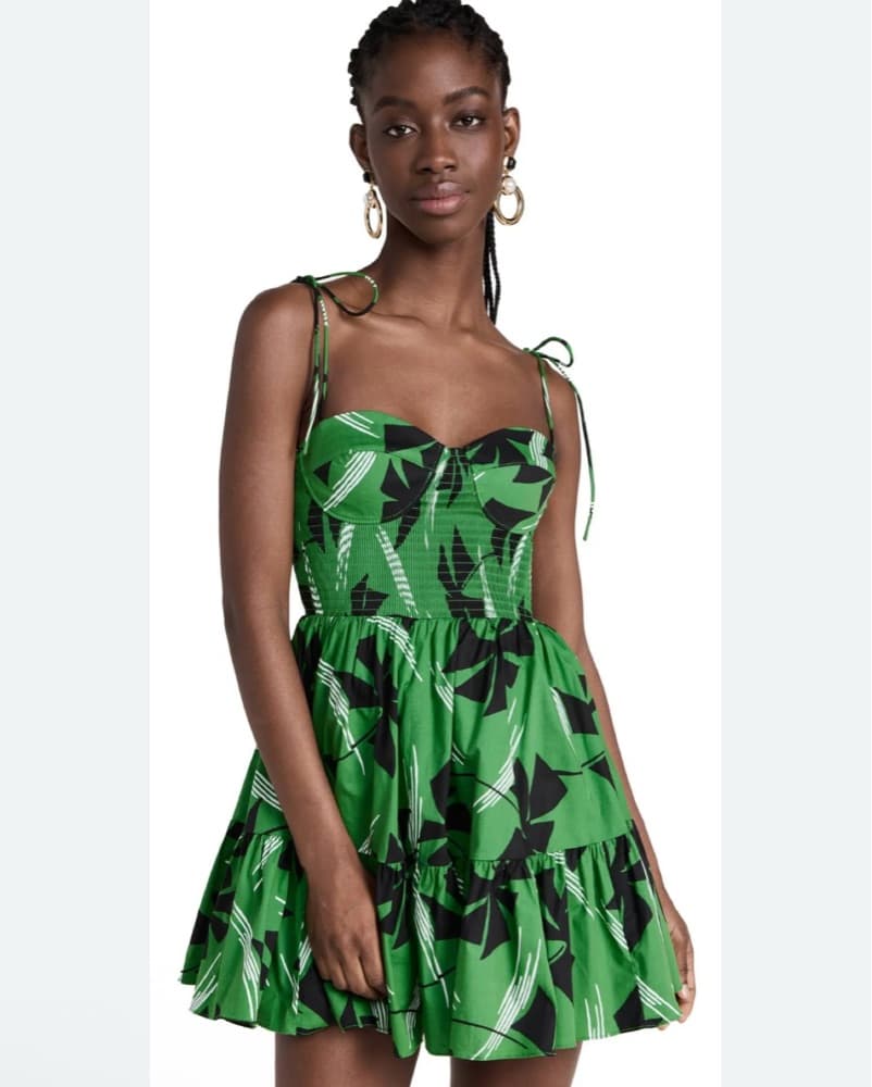 Vibrant Green Botanical Print Minidress - Image 1
