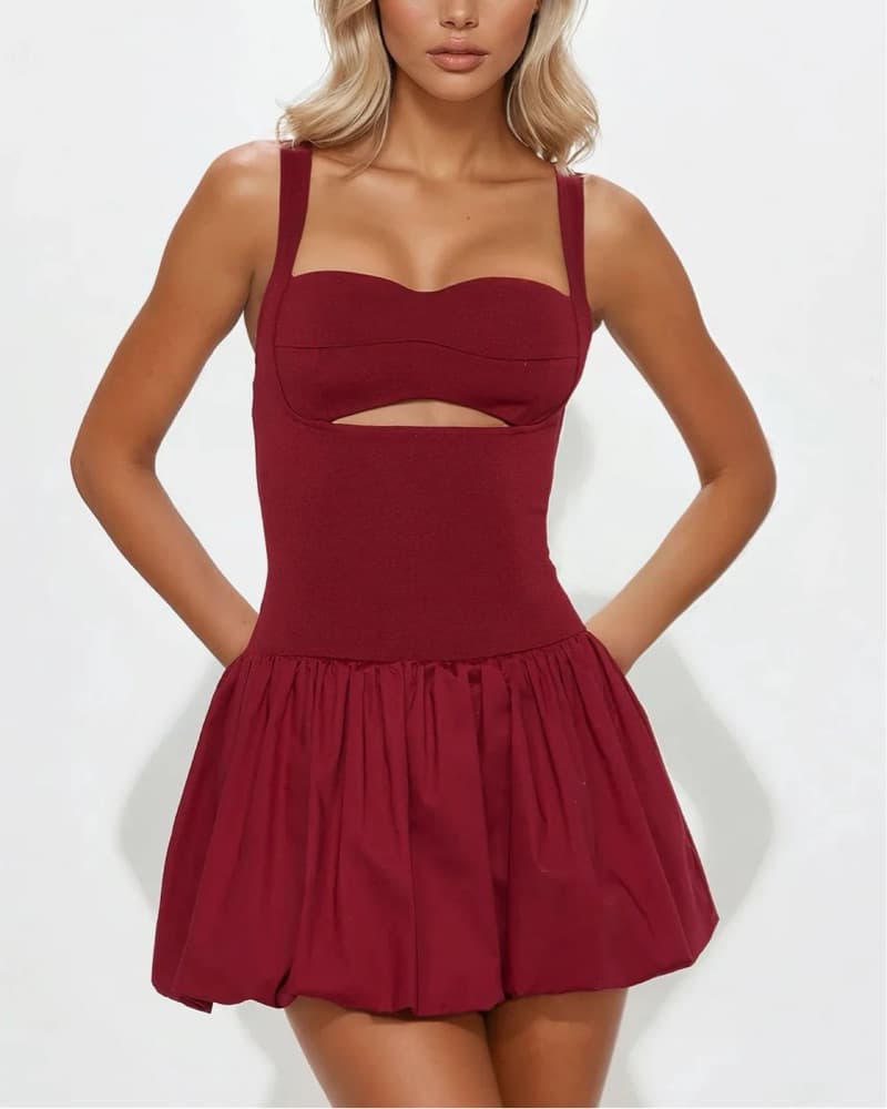 Elegant Crimson Cutout Minidress - Image 1