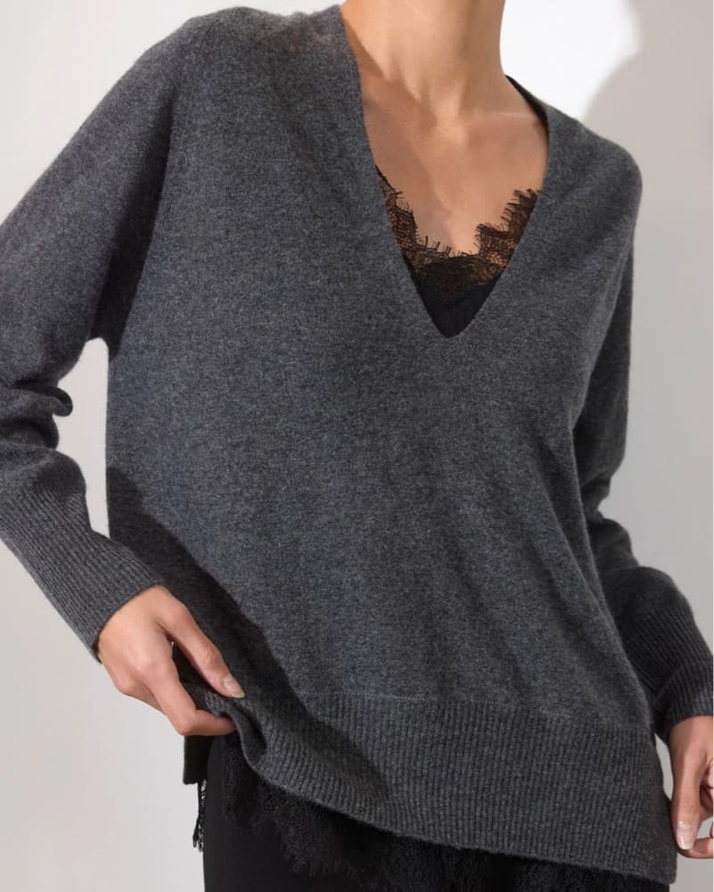 Brochu Walker Cashmere Lace V Sweater - Image 2