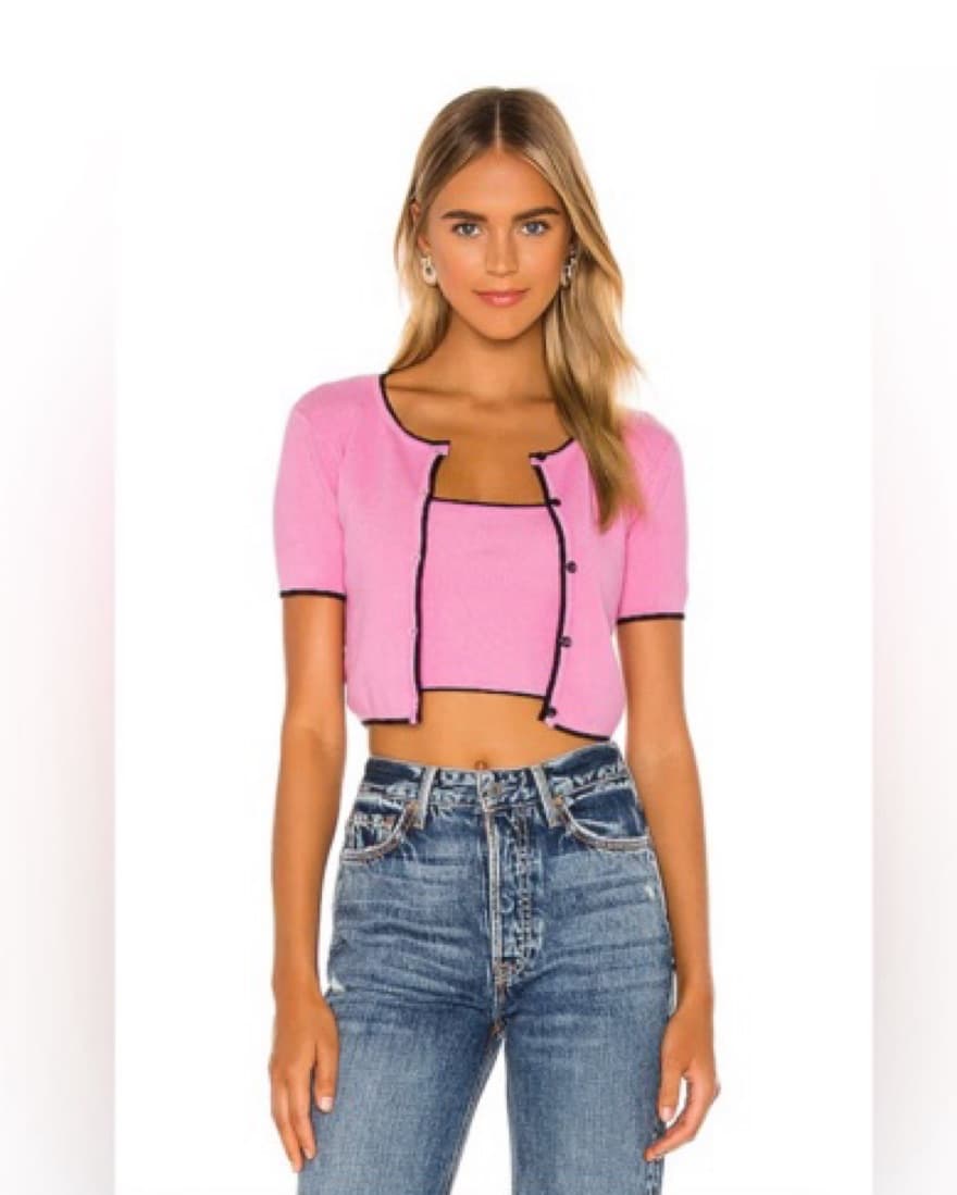 Trendy Pink Cropped Cardigan Set - Image 1