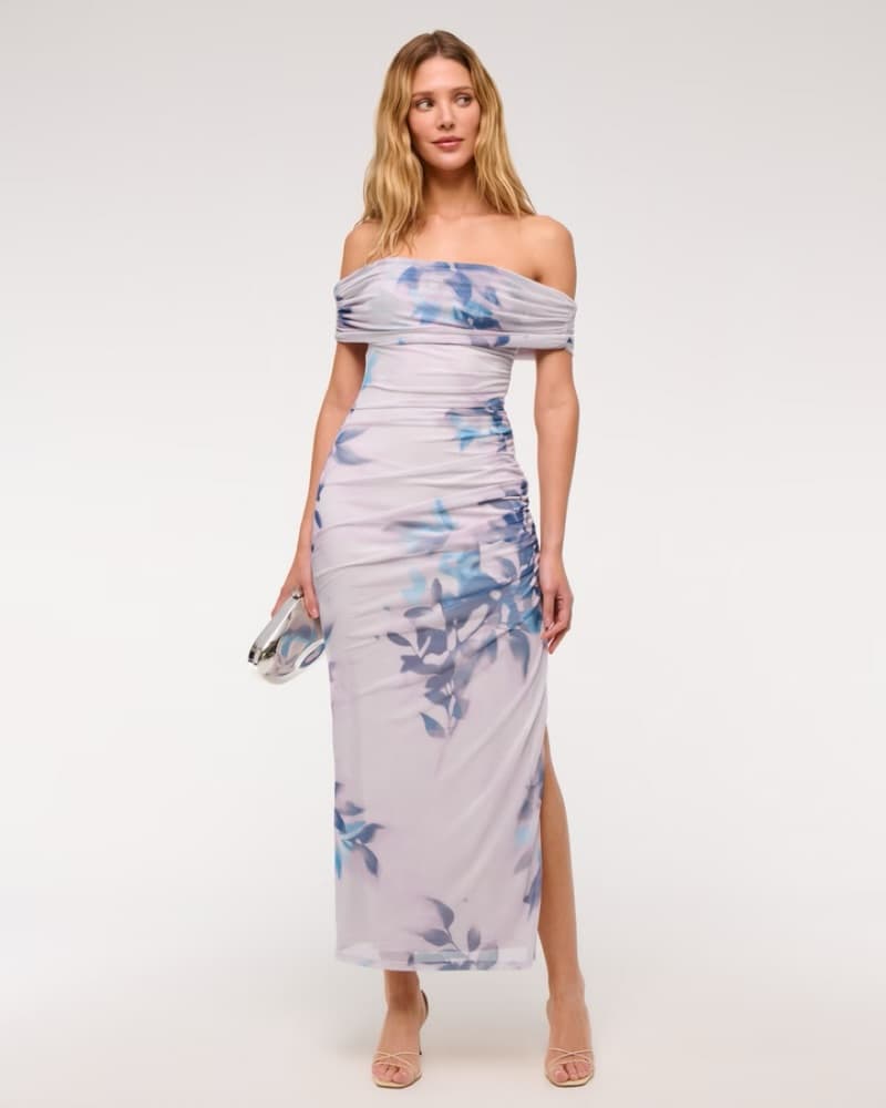 Floral Off-Shoulder Ruched Maxi Dress - Image 1