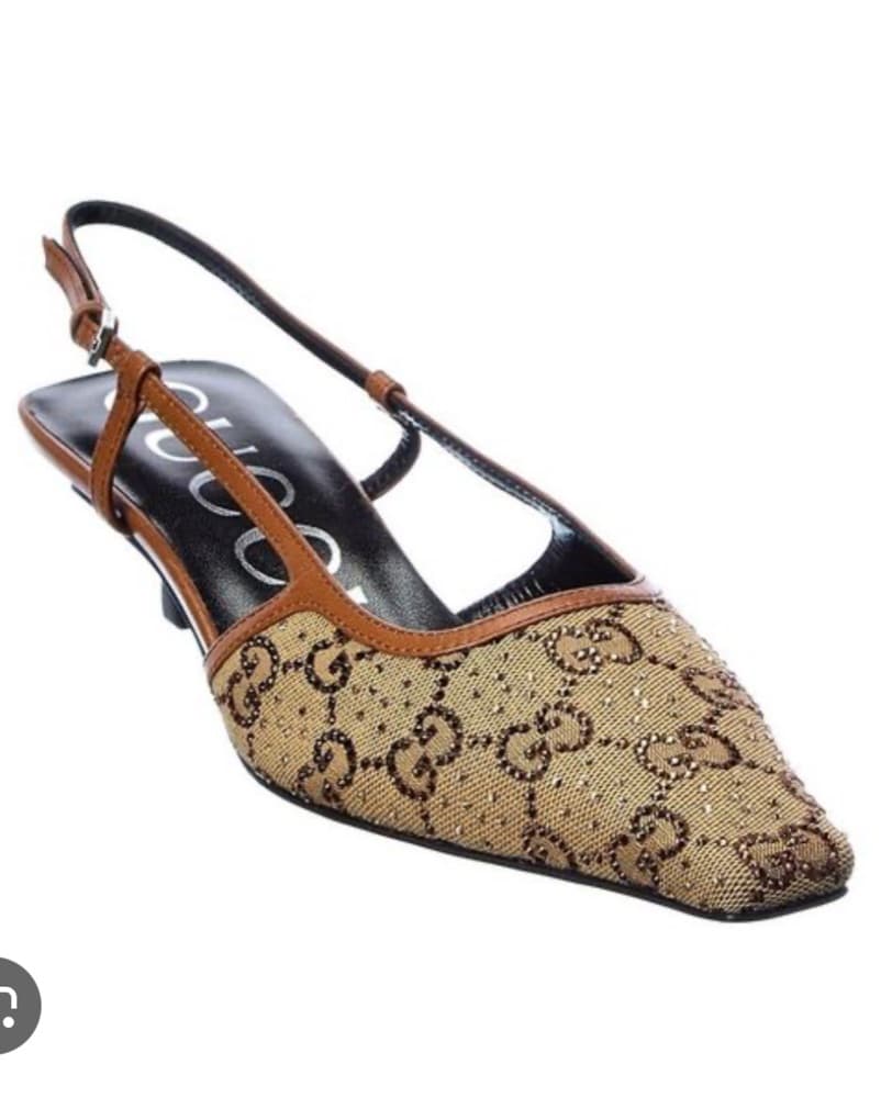Gucci GG Canvas & Leather Slingback Pum  - Image 1