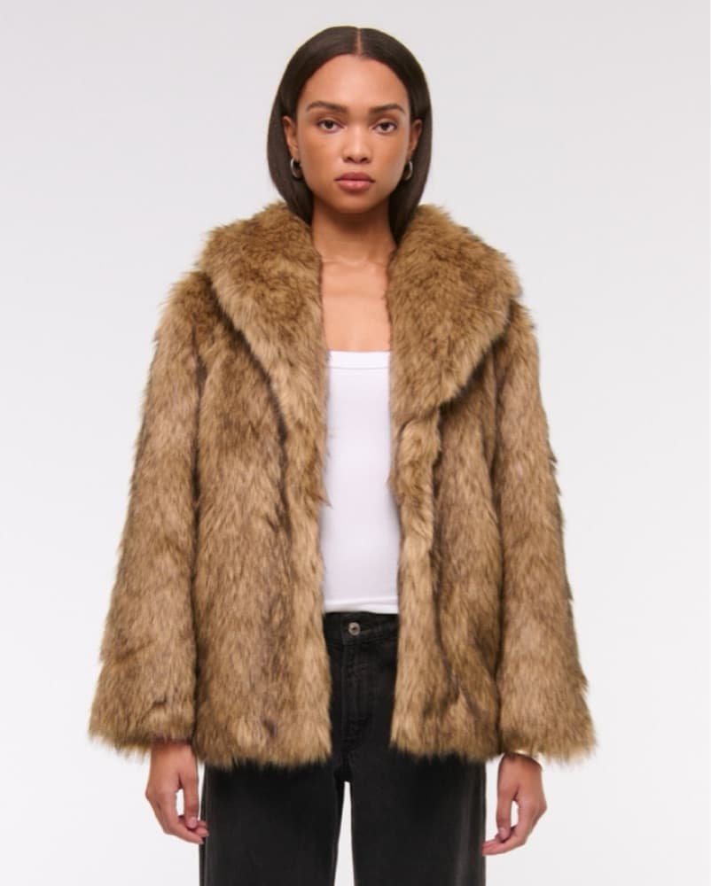 Abercrombie brown faux fur jacket - Image 2