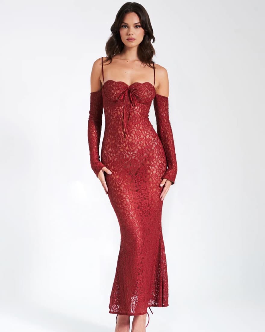 Miss Circle Udaya Burgundy Lace Dress - Image 1