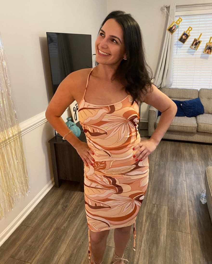 Peach Bodycon Mesh Ruched Dress - Image 5