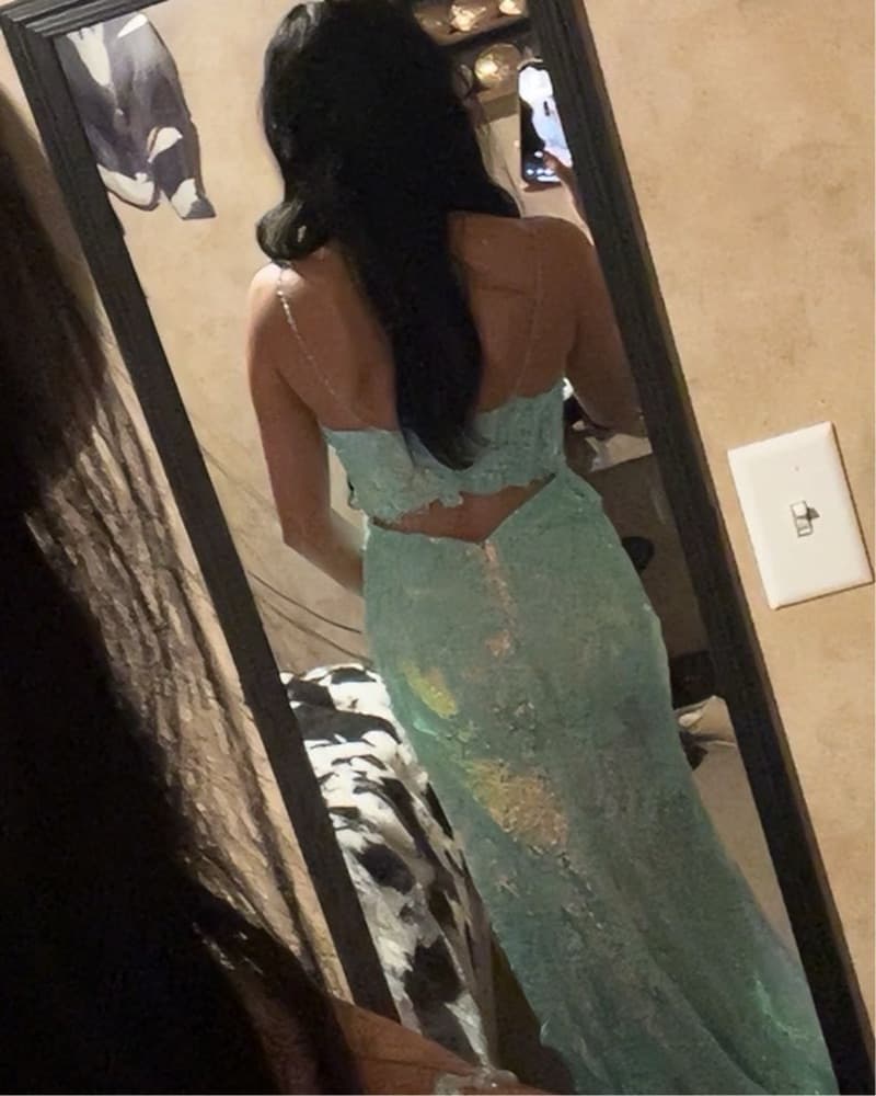 Shimmering Aqua Lace Gown - Image 3
