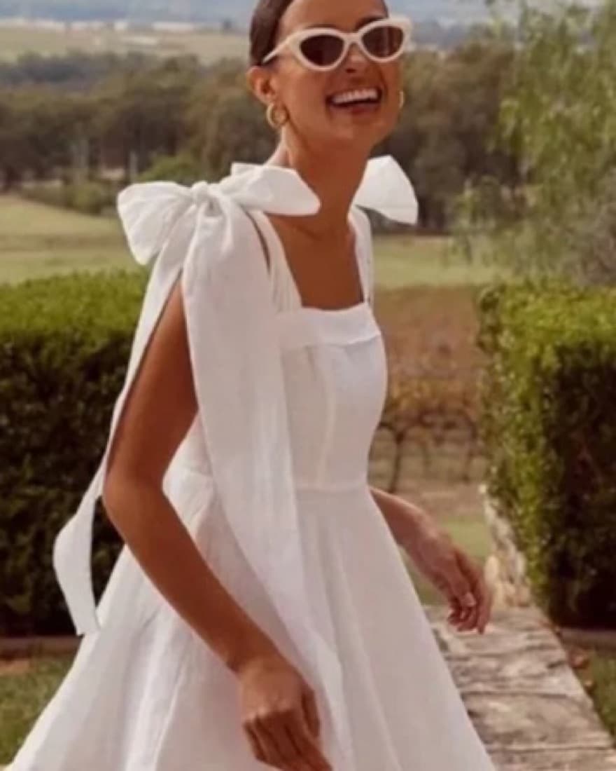 Dissh White Linen Bow Strap Dress - Image 2