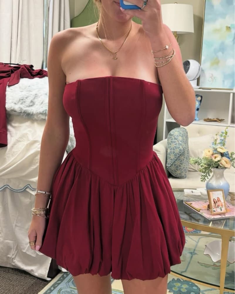 Maroon Strepless Bubble Corset Dress - Image 1