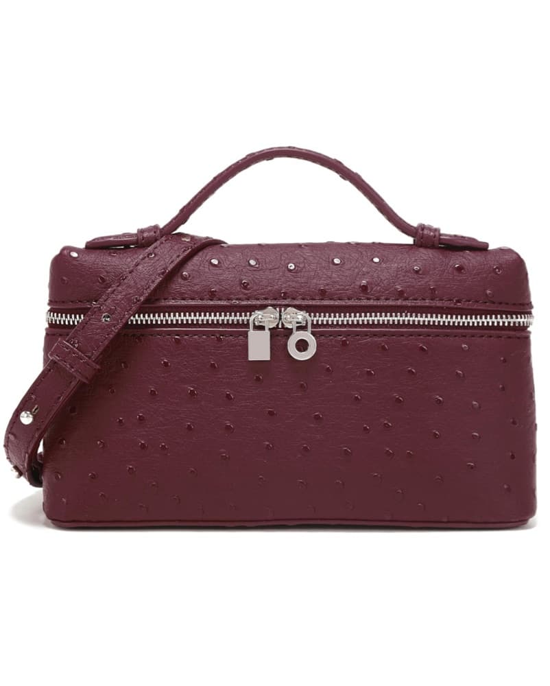 Oxblood Top Handle Ostrich Bag Silver - Image 1
