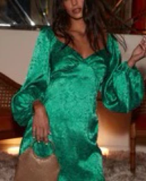 Vibrant Green Satin Ruched Dress - Image 4
