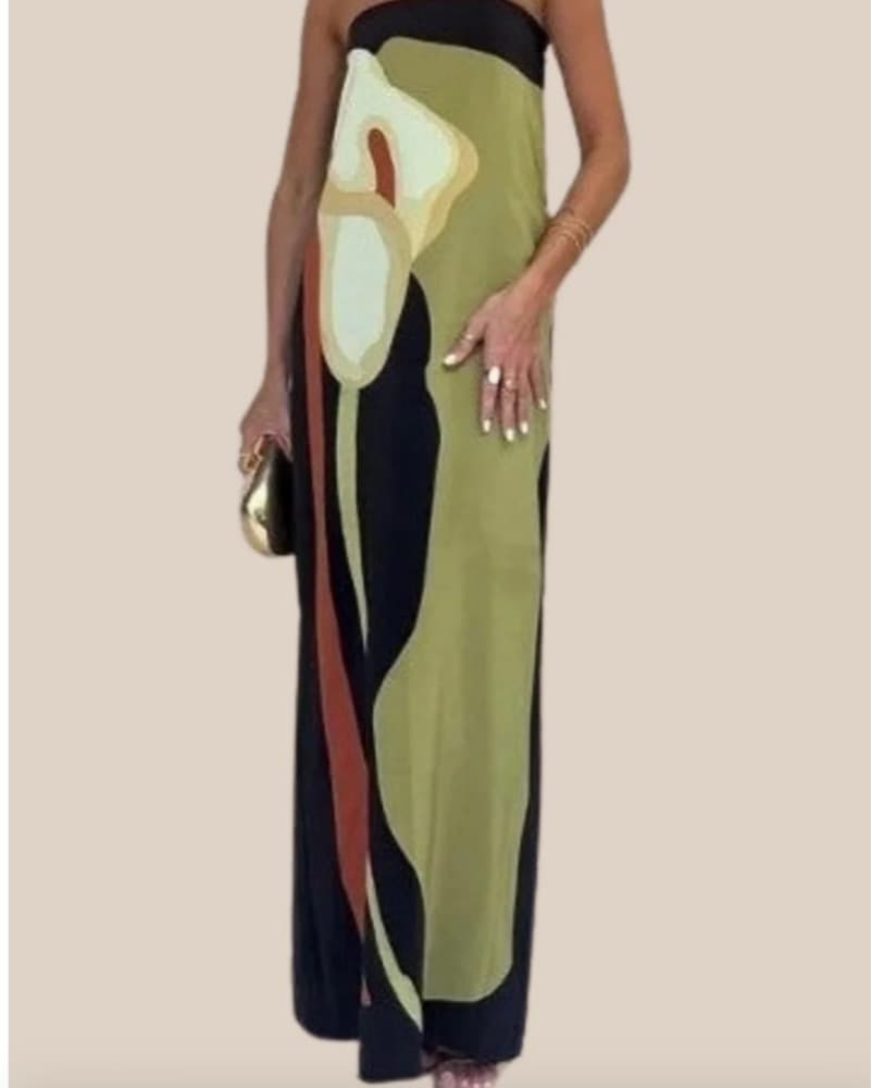 Olive And Floral Design Dress - Image 1