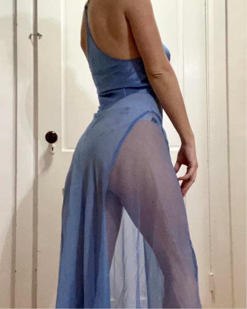 Blue Silk Sheer Mesh Halter Maxi Dress - Image 3