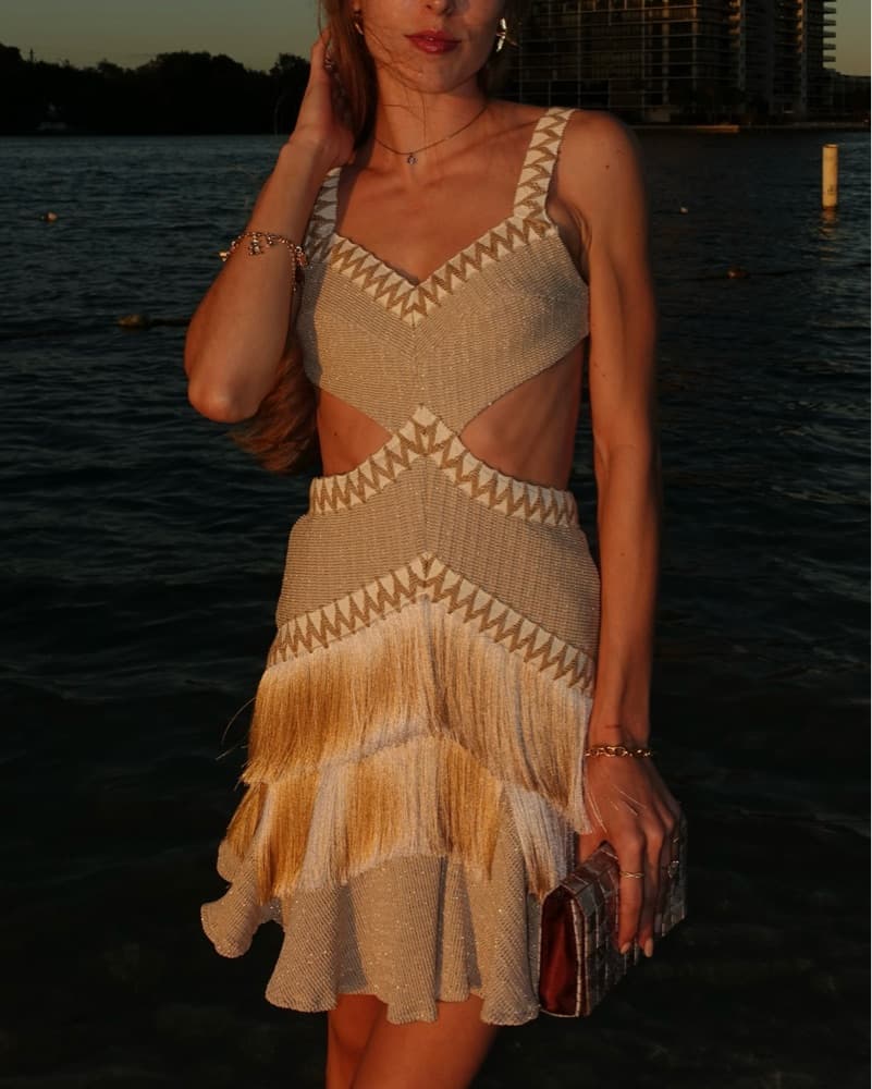 PatBO Metallic Knit Fringe Mini Dress - Image 2