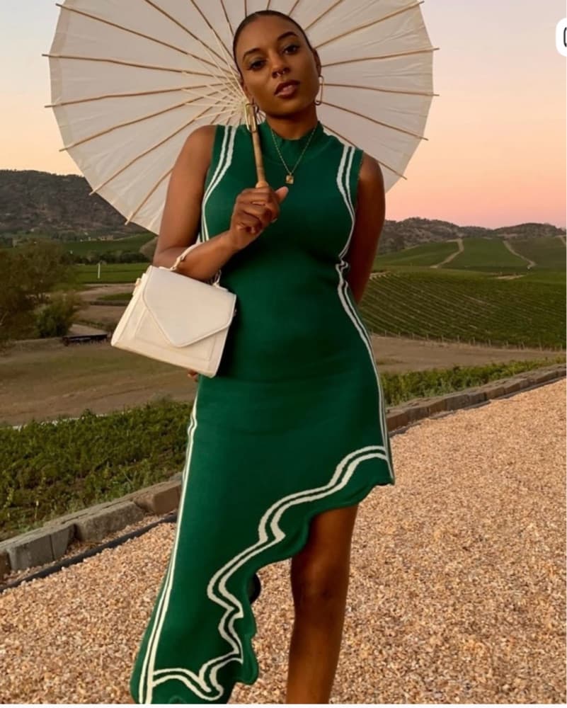 FRIDA WAVY ASYMMETRIC DRESS - GARDEN GRE - Image 1
