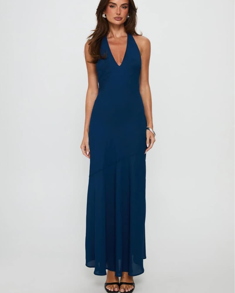 Scarf Tie Navy Maxi Dress - Image 4
