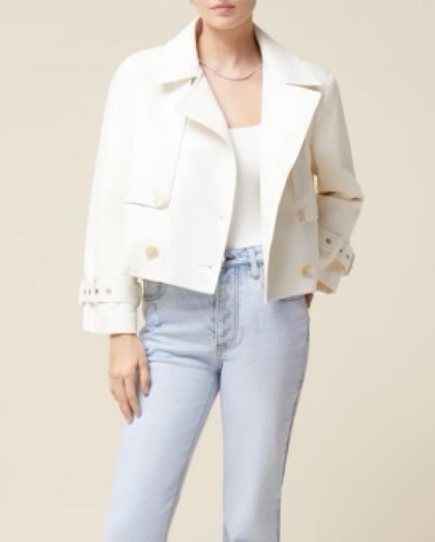 White Faux Leather Cropped Trench - Image 4