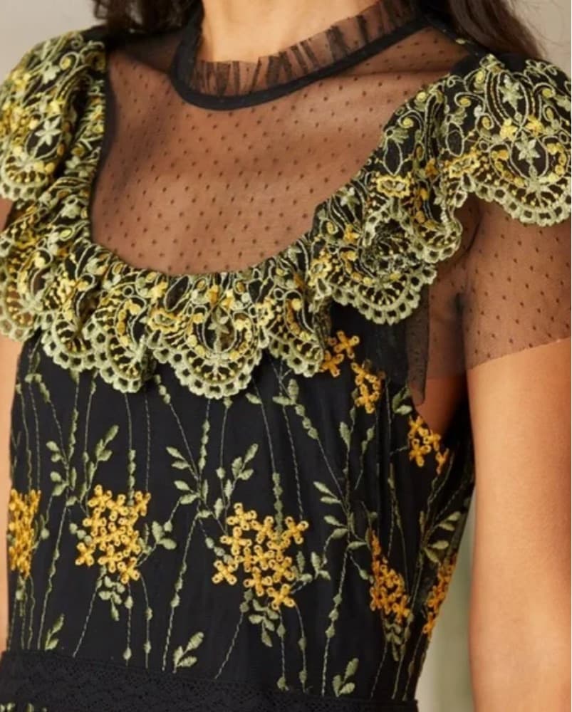Yellow And Black Embroidered Dress - Image 2
