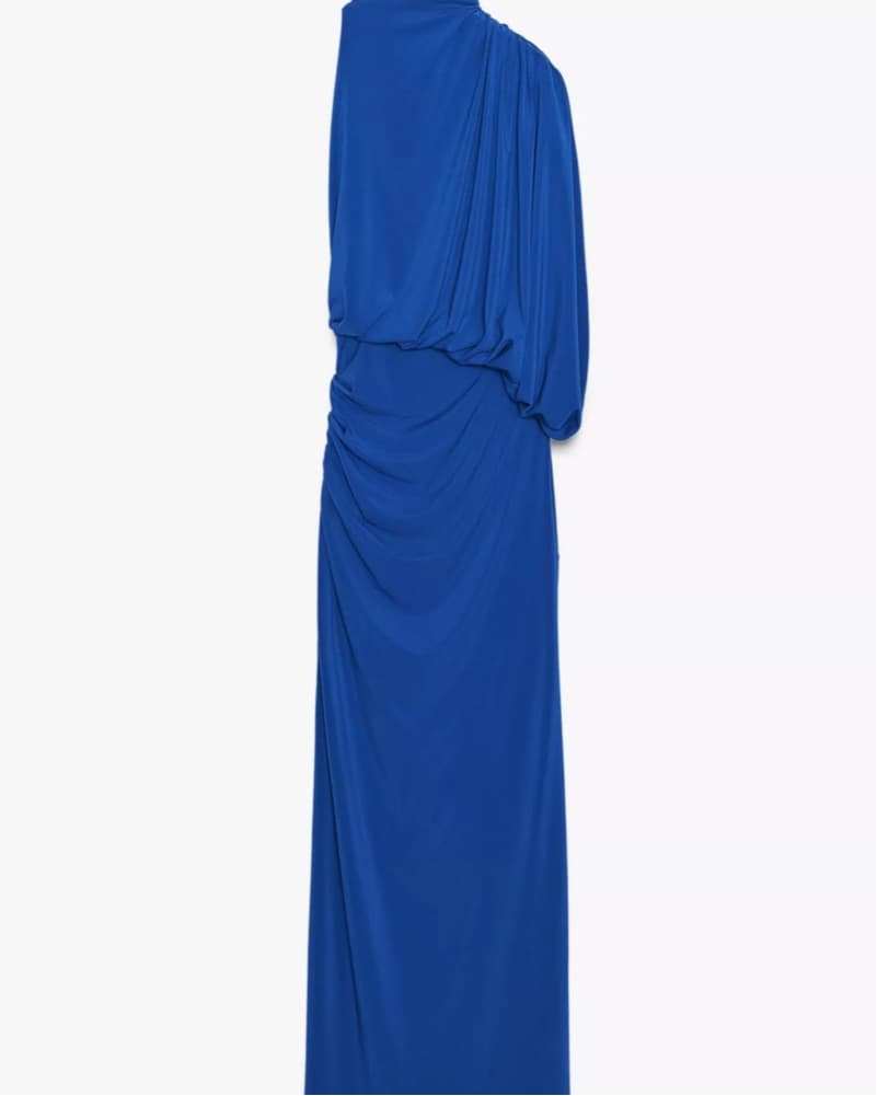Blue Formal Draped Dress - Image 4