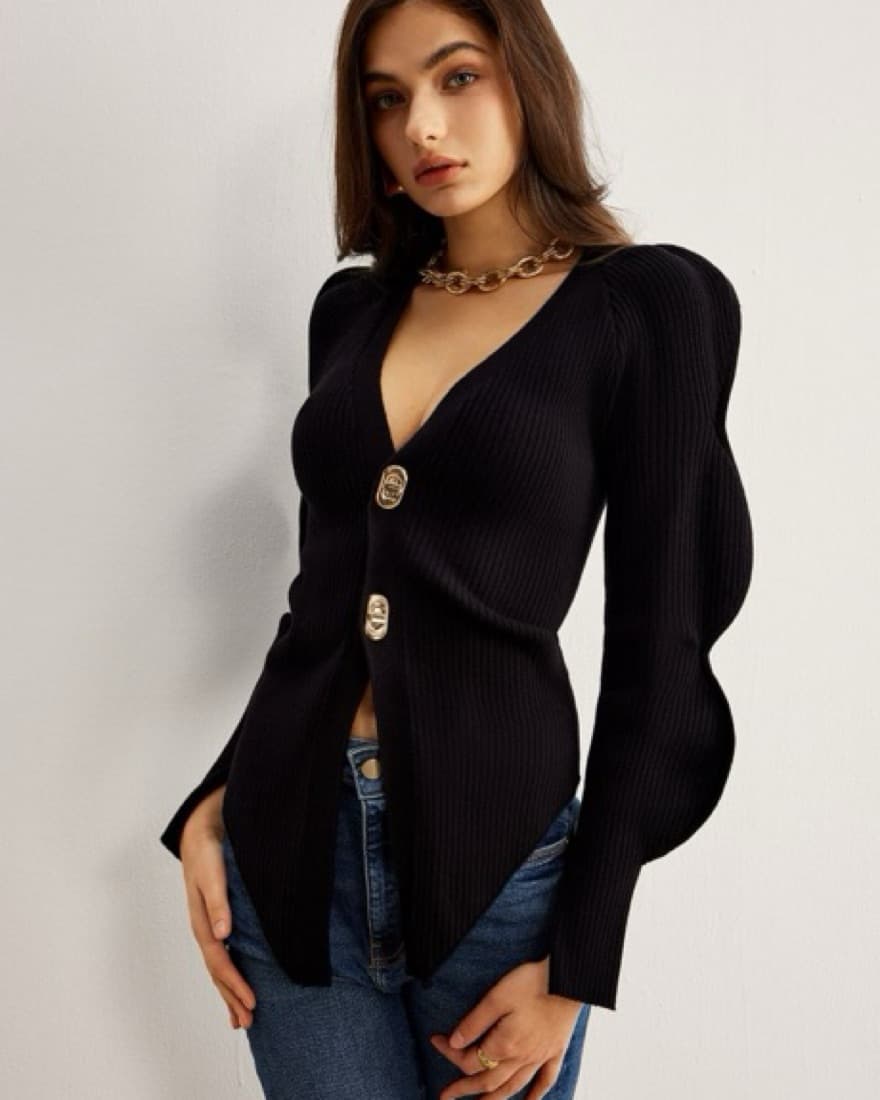 Black Wave Sleeve Cardigan  - Image 2
