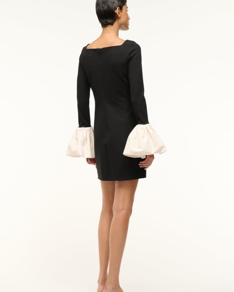 STAUD Black Dress with Puff Sleeves - Image 3