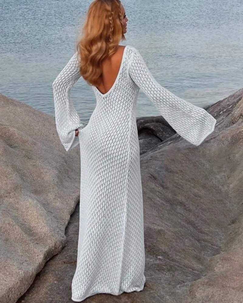 Meshki Arctic Blue Crochet Maxi Dress - Image 2