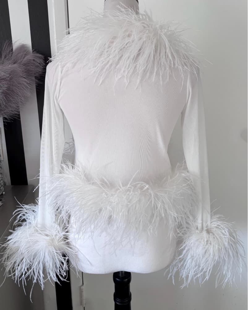 Handmade White Feather Blouse  - Image 5
